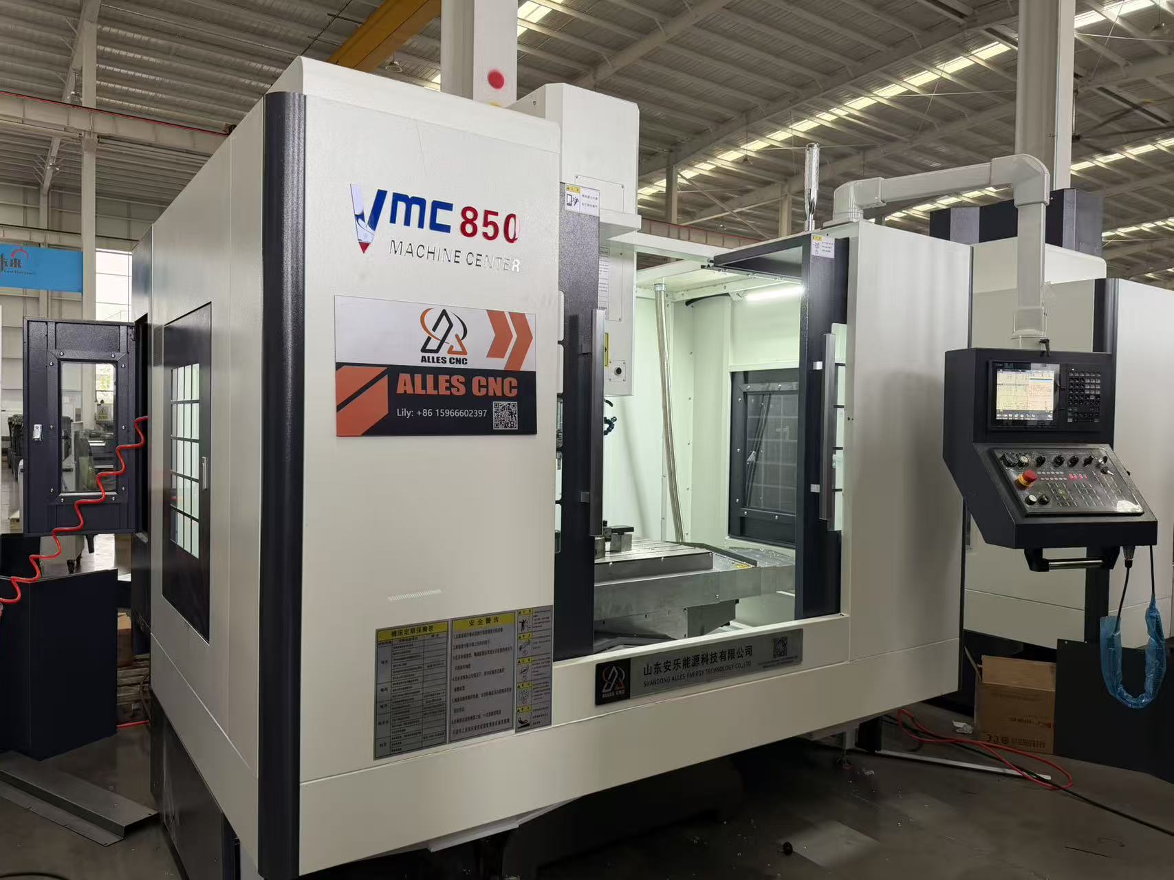 ALVMC850 vertical machining center ready for trial run before shipment to Brazil